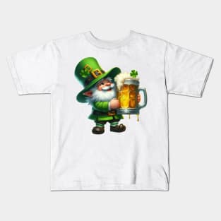 St Patricks Day Gnome Drinking Beer Kids T-Shirt